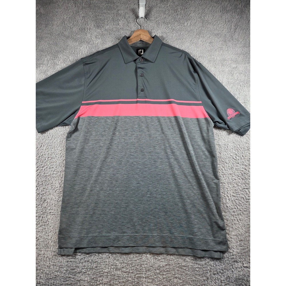 FootJoy Polo Shirt XL Gray Pink Mens Performance Golf Colorblock Short Sleeve